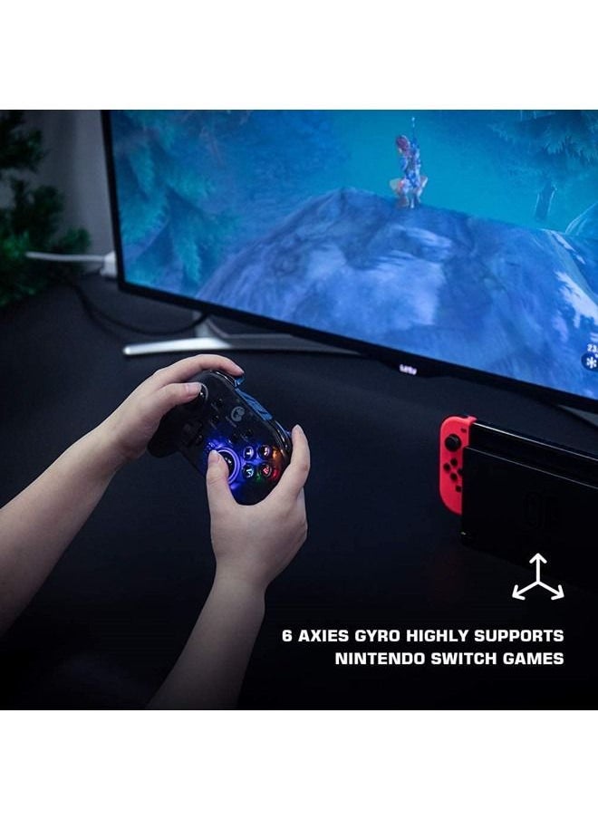 GameSir T4 Pro Wireless Game Controller for Windows 7 8 10 PC/iPhone/Android/Switch, Dual Shock USB Bluetooth Mobile Phone Gamepad Joystick for Apple Arcade MFi Games, Semi-Transparent LED Backlight