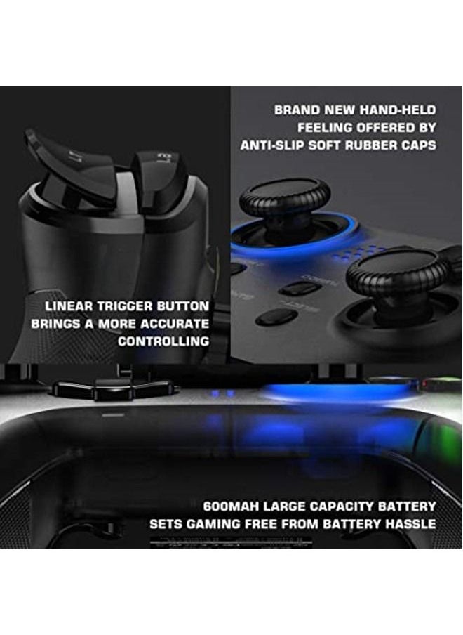 GameSir T4 Pro Wireless Game Controller for Windows 7 8 10 PC/iPhone/Android/Switch, Dual Shock USB Bluetooth Mobile Phone Gamepad Joystick for Apple Arcade MFi Games, Semi-Transparent LED Backlight