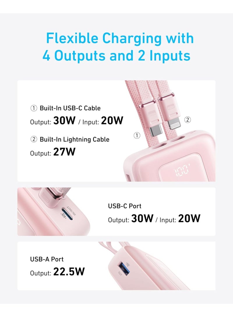 Anker Power Bank, 20,000mAh 30W Max Fast Portable Charger with Built-in USB-C and MFi Certified Lightning Cables, USB-C&A, Battery Pack for iPhone 17/16/15/14 Series, MacBook, Galaxy - Image 4