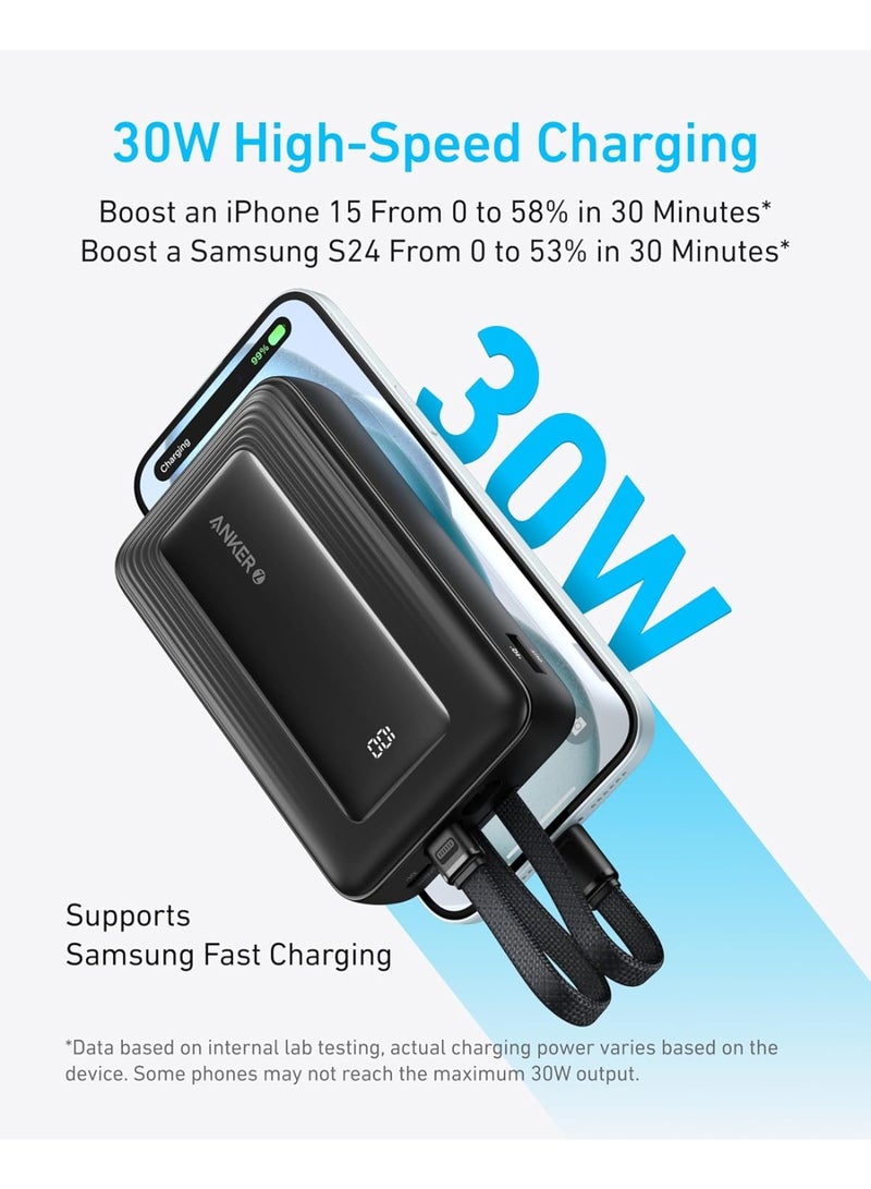 Anker Power Bank, 20,000mAh 30W Max Fast Portable Charger with Built-in USB-C and MFi Certified Lightning Cables, USB-C&A, Battery Pack for iPhone 17/16/15/14 Series, MacBook, Galaxy - Image 5