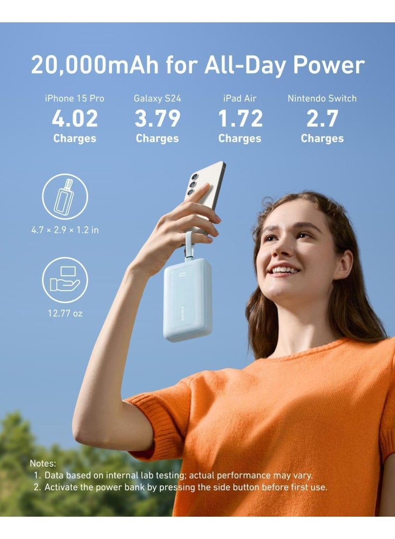 Anker Power Bank, 20,000mAh 30W Max Fast Portable Charger with Built-in USB-C and MFi Certified Lightning Cables, USB-C&A, Battery Pack for iPhone 17/16/15/14 Series, MacBook, Galaxy - Image 3