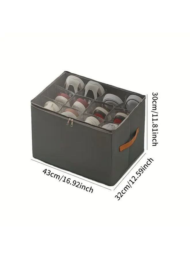 صندوق تنظيم أحذية قابل للطي مع غطاء، أسود، قماش أكسفورد، مقاوم للغبار، قابل للتكديس - Image 2