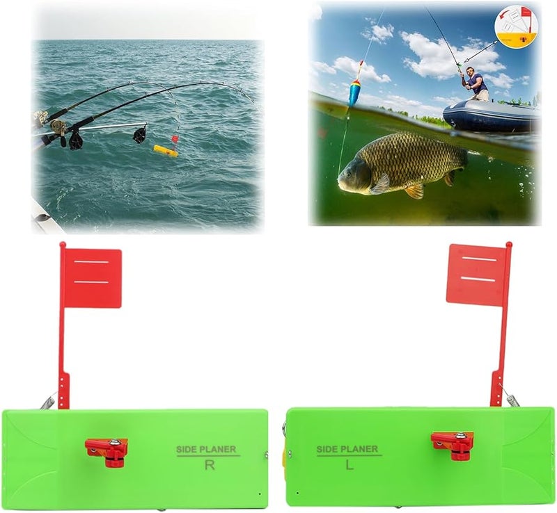 Green2 2pc Medium Inline Side Planer Boards Quick Grip Snap Release for Trolling Boat Fishing - Image 2