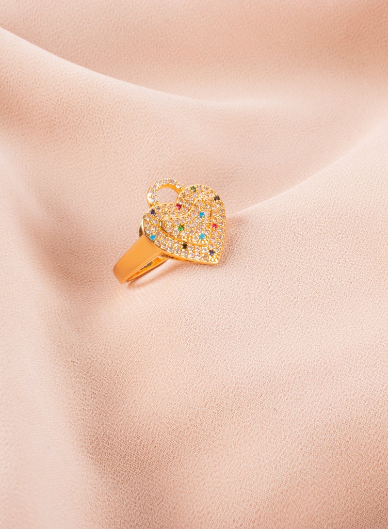 The Black Pearl Accessories Chinese Gold Multi Colored Zirconic Heart Ring Size 9/19  - Image 1