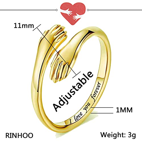 RINHOO Hug Rings for Women18K Gold Plated Gold Silver Adjustable Ring for Mother Daughter (I love you forever-Gold) - Image 3