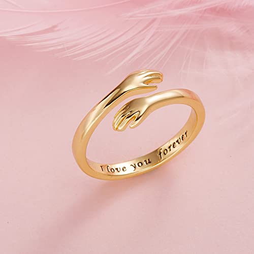 RINHOO Hug Rings for Women18K Gold Plated Gold Silver Adjustable Ring for Mother Daughter (I love you forever-Gold) - Image 5