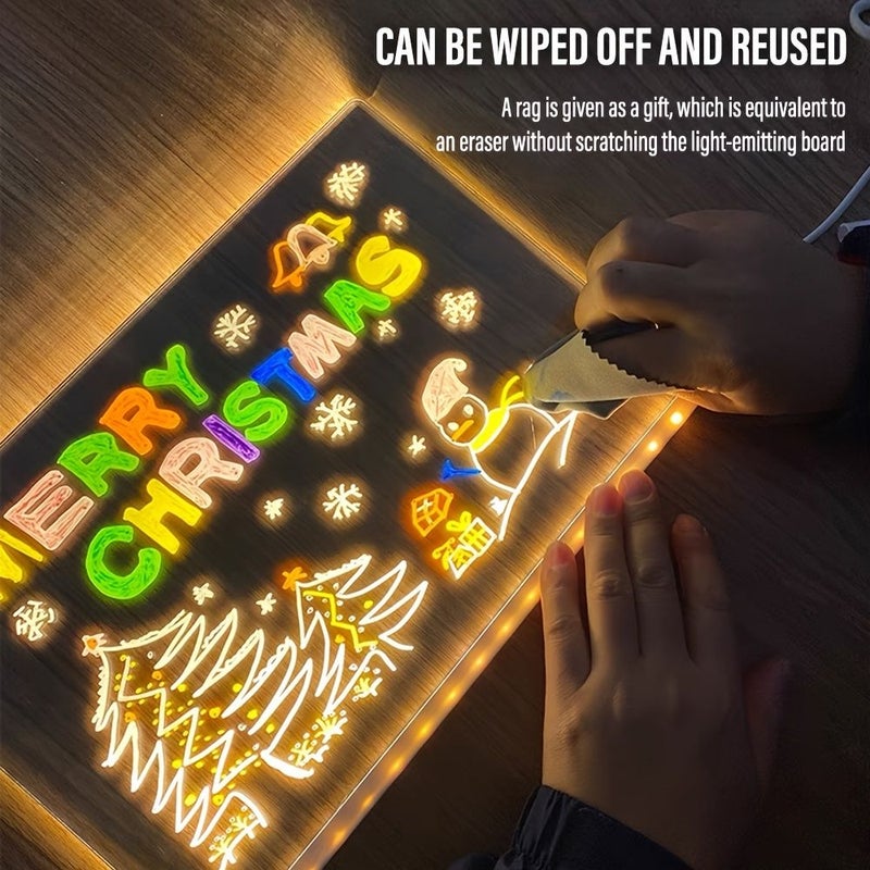 لوح أكريليك مضيء بإضاءة LED للكتابة والرسم قابل لإعادة الكتابة بقدرة USB مقاس 15x15 سم 5.9x5.9 بوصة مناسب للإبداع الفني الاحترافي وكمصباح ليلي وهدية عيد ميلاد ولافتات المواقع - Image 2