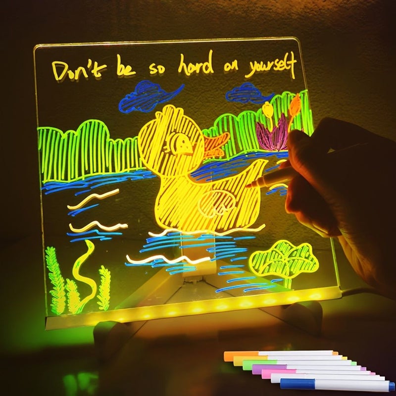 لوح أكريليك مضيء بإضاءة LED للكتابة والرسم قابل لإعادة الكتابة بقدرة USB مقاس 15x15 سم 5.9x5.9 بوصة مناسب للإبداع الفني الاحترافي وكمصباح ليلي وهدية عيد ميلاد ولافتات المواقع - Image 1