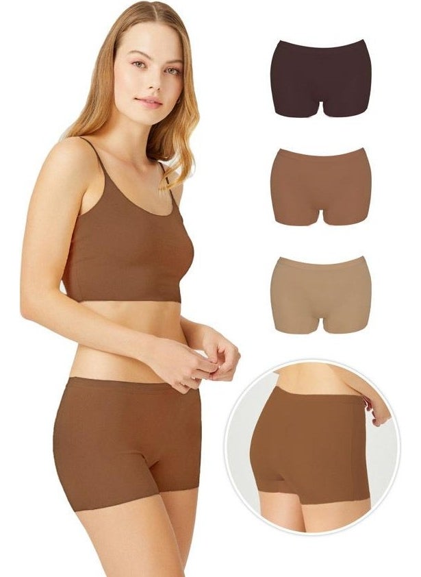 COTTONHILL مجموعة من 3 سراويل داخلية نسائية بوكسر بدون درزات مقطوعة بالليزر - قطعتان  - Image 1