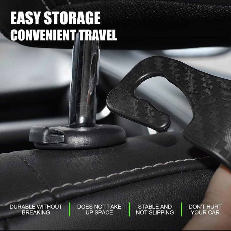 Hanemia 4PCS Car Seat Headrest Hooks, Auto Back Seat Hanger Holder, Durable Stylish Vehicle Organizer Universal Car Accessories, Storage Hooks for Purses, Bags, Clothes, Coats (Carbon Fiber/Black Flag) - Image 4