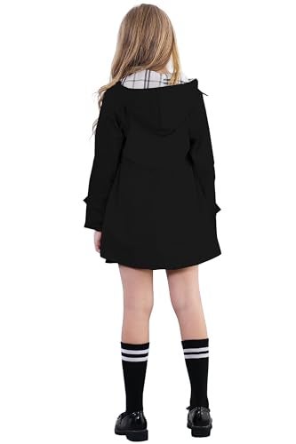 Betusline Girl's Hoodie Trench Coat, Single Breasted Windbreaker Hoodie Jacket Dress Outerwear for Girl, Black, 7-8 Years = Tag 140 - Image 4