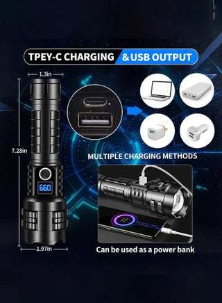 Flashlight Rechargeable Torch Light, 20000 Lumens Flash Light Led flashlights Tactical, XHM77.2 Led Torch Light High Power, USB Handheld Powerful Torches for Camping Hiking Emergency - view 4