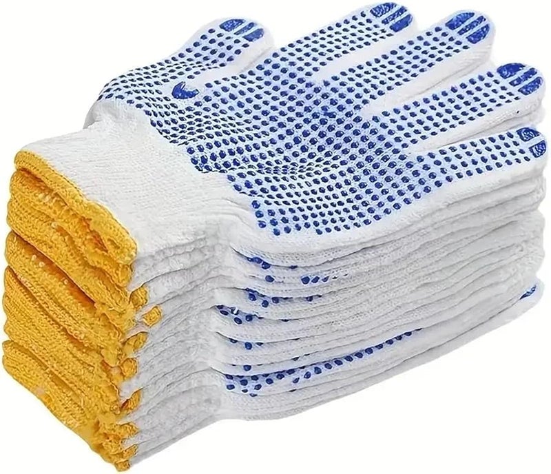 6 أزواج من قفازات العمل القطنية الزرقاء بمقاومة الانزلاق للبستنة - Image 1