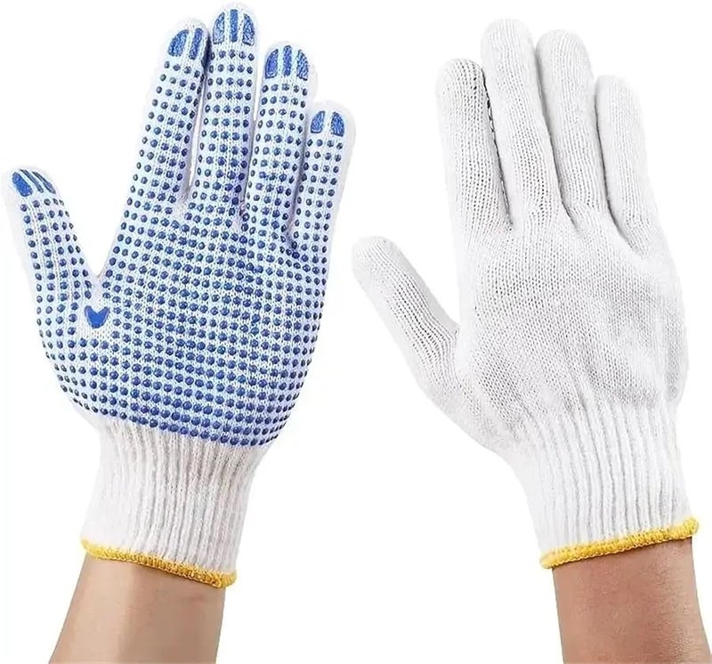 6 أزواج من قفازات العمل القطنية الزرقاء بمقاومة الانزلاق للبستنة - Image 5