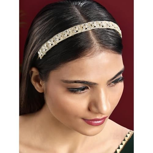 Peora Gold Plated White Kundan Studded Fancy Hair Band Ethnic Fashion Jewellery Gift for Girls & Women - Image 2
