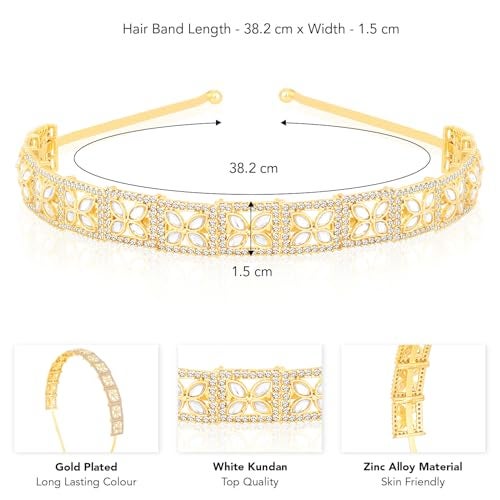 Peora Gold Plated White Kundan Studded Fancy Hair Band Ethnic Fashion Jewellery Gift for Girls & Women - Image 4