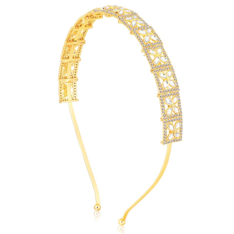 Peora Gold Plated White Kundan Studded Fancy Hair Band Ethnic Fashion Jewellery Gift for Girls & Women - Image 5