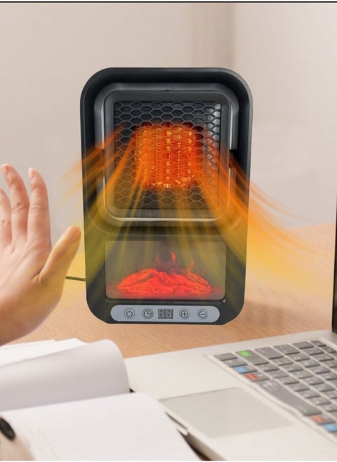 Portable Electric Heater, 800W 180° Rotating Heater with Remote Control, Decorative Heater for Home Office with Interior Light and Leather Handle, Hot Air Diffuser with 12 Hours Timer