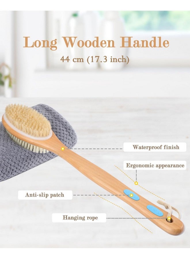 FREATECH Back Scrubber for Shower, Body Brush with Long Wooden Handle for Wet or Dry Brushing, Dual-sided Brush with Stiff Natural Bristles and Soft Nylon Bristles for Exfoliating and Gentle Cleaning - Image 3