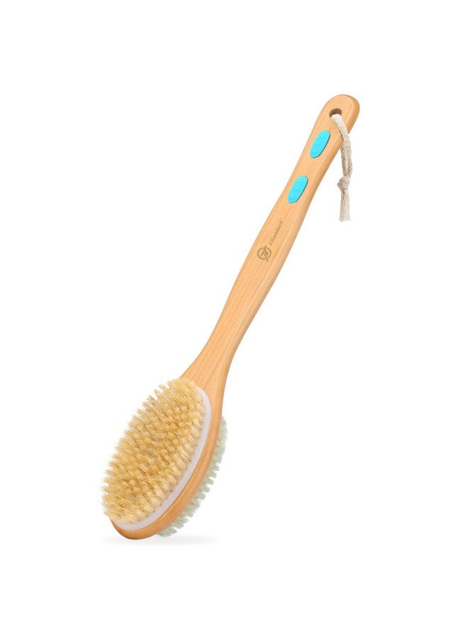 FREATECH Back Scrubber for Shower, Body Brush with Long Wooden Handle for Wet or Dry Brushing, Dual-sided Brush with Stiff Natural Bristles and Soft Nylon Bristles for Exfoliating and Gentle Cleaning - Image 1