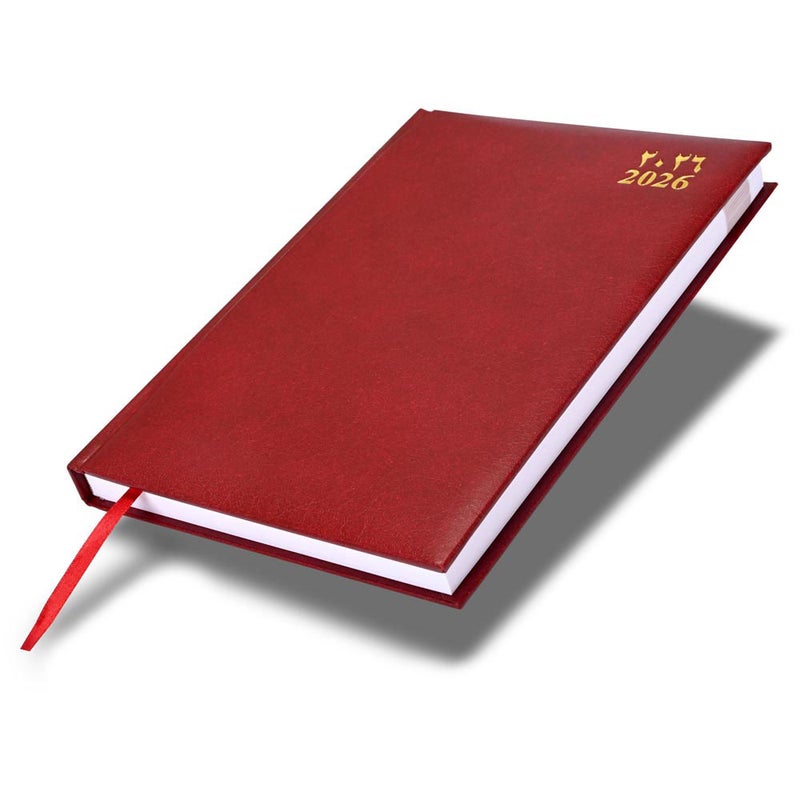 FIS 2026 Agenda Diary, 170x240mm Size, 1 Side Padded Vinyl Cover, 1 Day a Page Format, Arabic/English, 60gsm White Paper, Maroon Cover-FSDI75AEVN26MR - Image 1