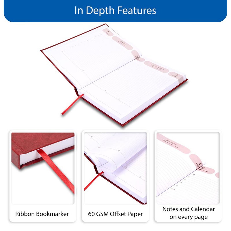 FIS 2026 Agenda Diary, 170x240mm Size, 1 Side Padded Vinyl Cover, 1 Day a Page Format, Arabic/English, 60gsm White Paper, Maroon Cover-FSDI75AEVN26MR - Image 5