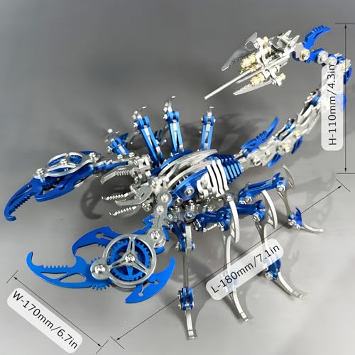 OreilleStar 3D Metal Scorpion Puzzles for Adults 3D Puzzles Metal Model Kits to Build DIY Assembly Mechanical Puzzle Building Block Toys with Tool Brain Teaser Craft for Home Decor Metal ScorpionBlue - Image 5