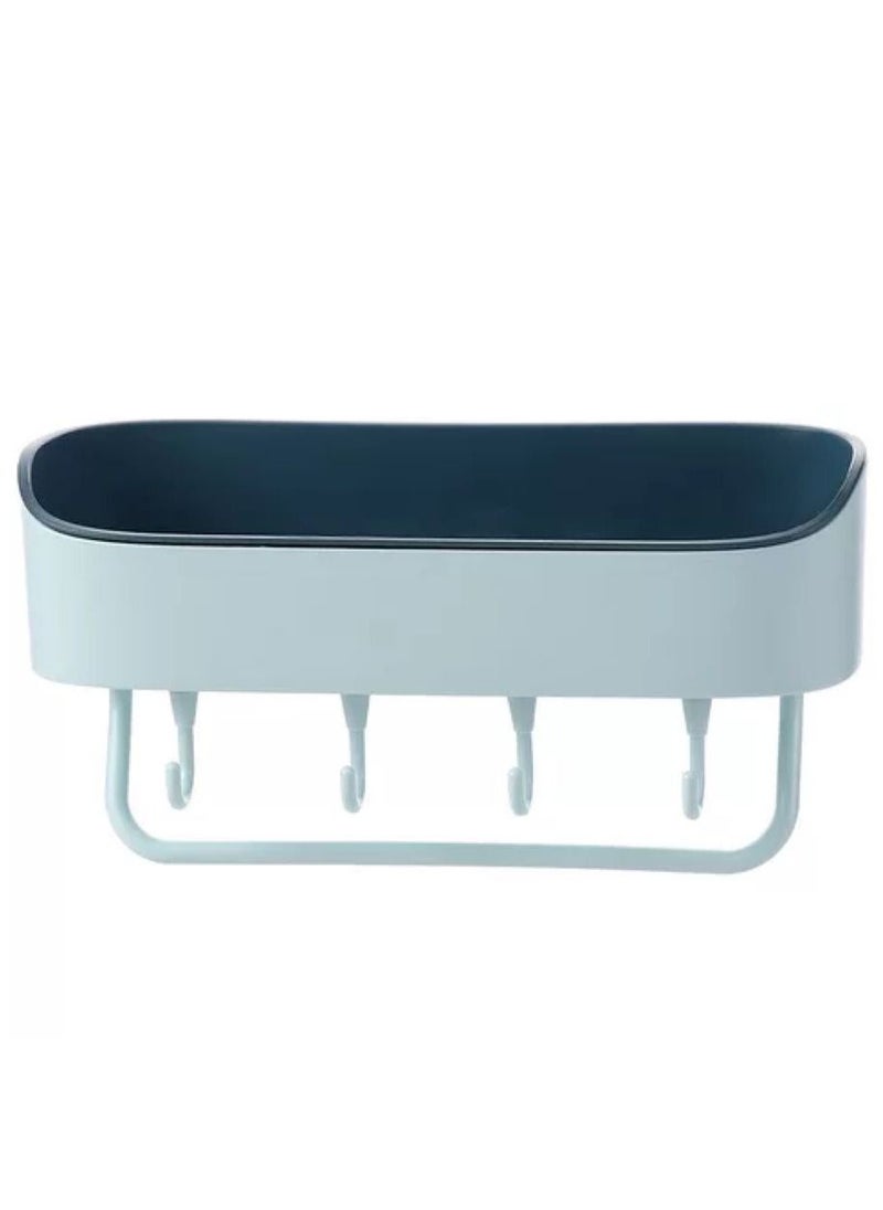 UrbanEssentia - Bathroom Shelf, Plastic Bathroom Rack, Self-Adhesive Shower Caddy, No Drilling Bathroom Organizer, Bathroom Toiletries Holder, Shower Rack with 4 Hooks and Towel Bar. - Image 1