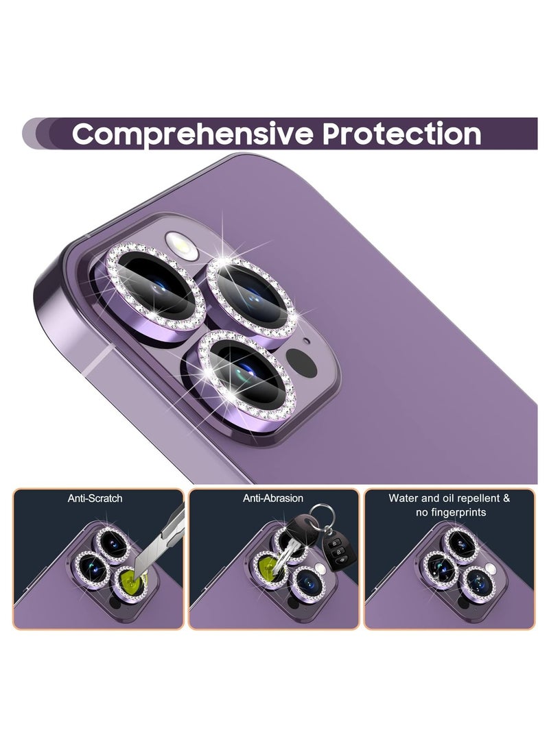 ELTERAZONE for iPhone 14 Pro 6.1 inch /14 Pro Max 6.7 inch Camera Lens Protector, Set with Diamonds Bling Camera Cover Tempered Glass for iPhone 14 Pro Max /14 Pro [Perfectly Fit] - Diamond Purple - Image 3