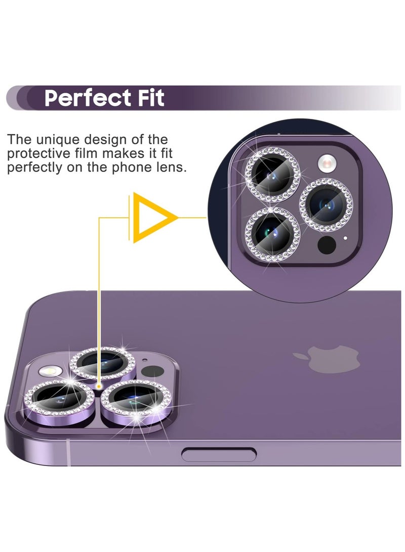 ELTERAZONE for iPhone 14 Pro 6.1 inch /14 Pro Max 6.7 inch Camera Lens Protector, Set with Diamonds Bling Camera Cover Tempered Glass for iPhone 14 Pro Max /14 Pro [Perfectly Fit] - Diamond Purple - Image 4