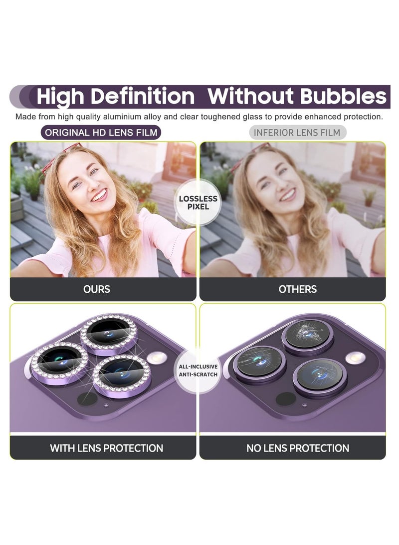ELTERAZONE for iPhone 14 Pro 6.1 inch /14 Pro Max 6.7 inch Camera Lens Protector, Set with Diamonds Bling Camera Cover Tempered Glass for iPhone 14 Pro Max /14 Pro [Perfectly Fit] - Diamond Purple - Image 5