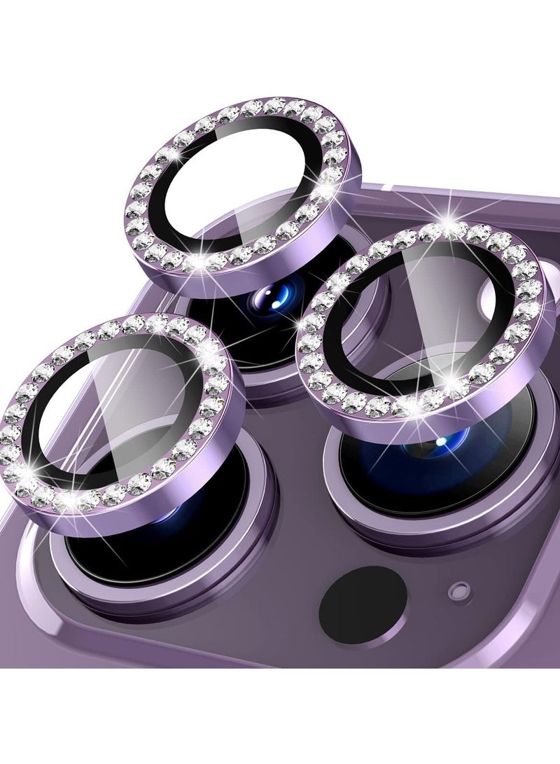ELTERAZONE for iPhone 14 Pro 6.1 inch /14 Pro Max 6.7 inch Camera Lens Protector, Set with Diamonds Bling Camera Cover Tempered Glass for iPhone 14 Pro Max /14 Pro [Perfectly Fit] - Diamond Purple - Image 1