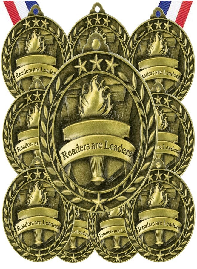 Express Medals 10 Pack Readers are Leaders Gold Medals Trophy Award with Neck Ribbons WAMG-997 - Image 1