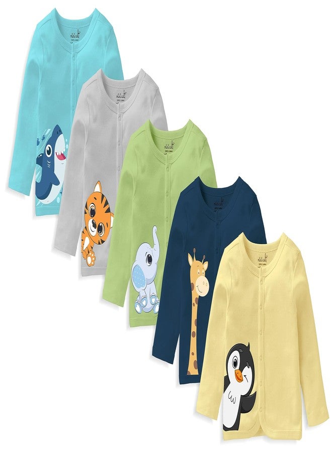 minicult Cotton Regular Fit Unisex Front Open Full Sleeve T-Shirt With Snap Buttons And Cute Prints Combo Pack, Assorted, 6 Months-9 Months - Image 2