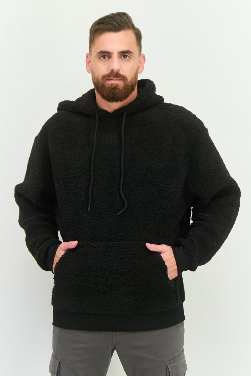 Asos Design Men Oversized Hooded Textured Long Sleeve Sweatshirt, Black - Image 1