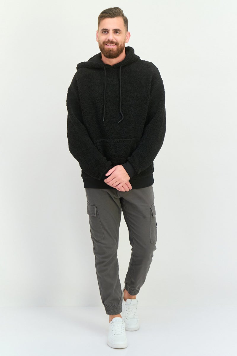 Asos Design Men Oversized Hooded Textured Long Sleeve Sweatshirt, Black - Image 3