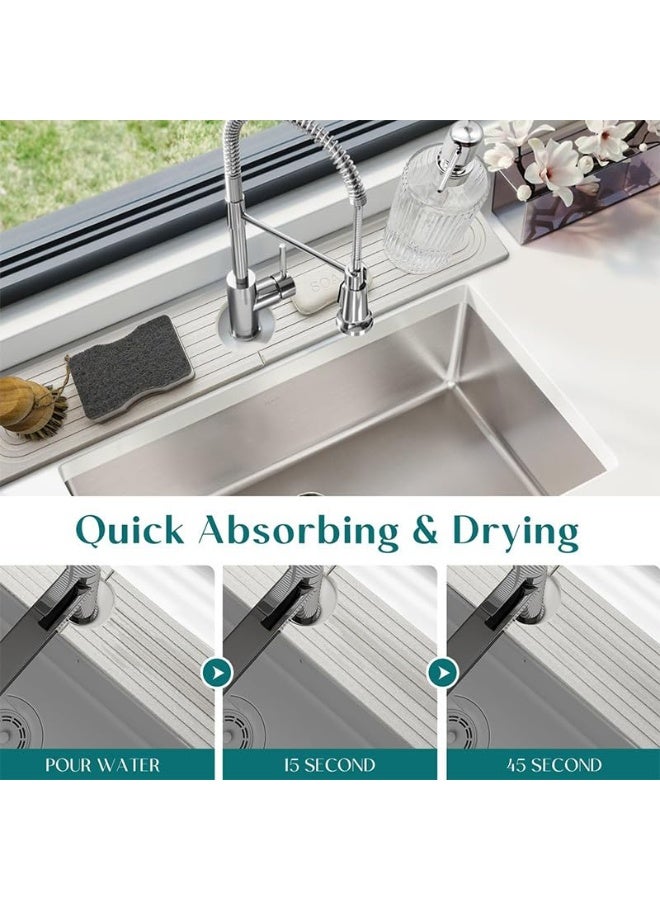 Faucet Mat for Kitchen Sink - 23.6" x 3.9" Diatomite Fast Drying Stone Sink Caddy, Super Absorbent Faucet Splash Guard for Bathroom Counter (White)  - Image 3
