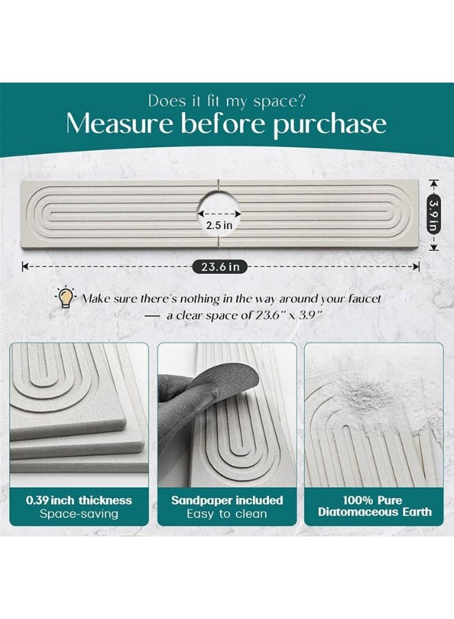 Faucet Mat for Kitchen Sink - 23.6" x 3.9" Diatomite Fast Drying Stone Sink Caddy, Super Absorbent Faucet Splash Guard for Bathroom Counter (White)  - Image 2