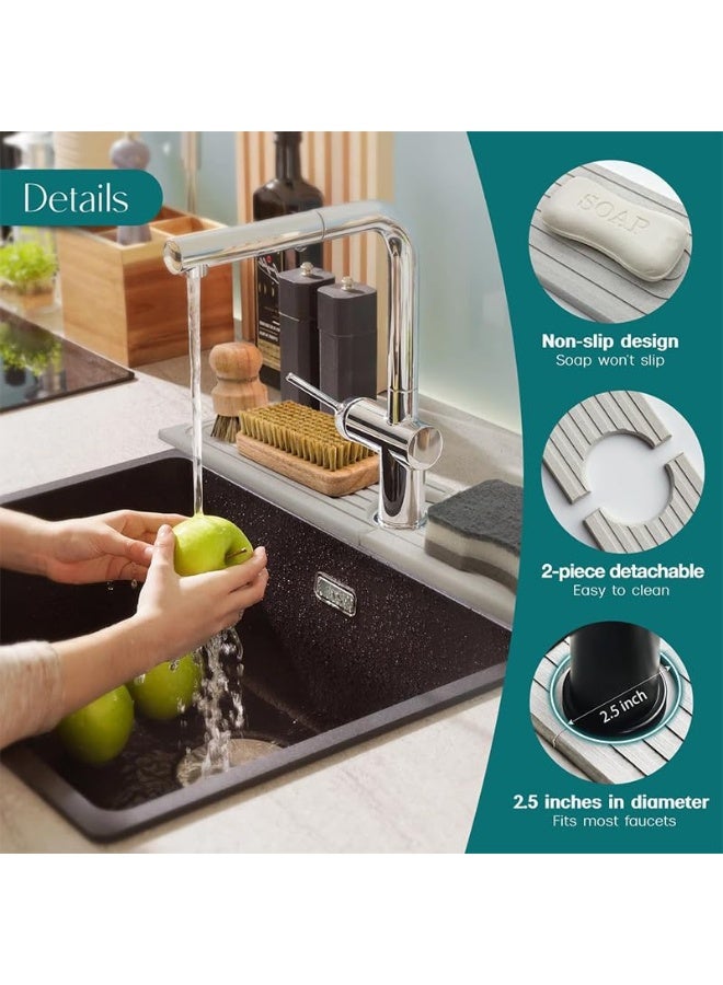 Faucet Mat for Kitchen Sink - 23.6" x 3.9" Diatomite Fast Drying Stone Sink Caddy, Super Absorbent Faucet Splash Guard for Bathroom Counter (White)  - Image 5