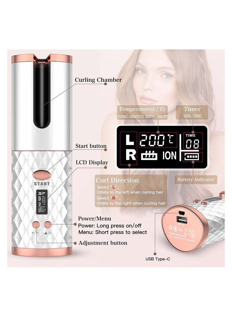 مكواة تجعيد الشعر الأوتوماتيكية، مكواة تجعيد شعر لاسلكية مع 6 درجات حرارة، 11 مؤقتًا وشاشة LCD، عصا تجعيد سيراميك قابلة للشحن، مكواة موجات الشاطئ السريعة التسخين لتصفيف الشعر - Image 5
