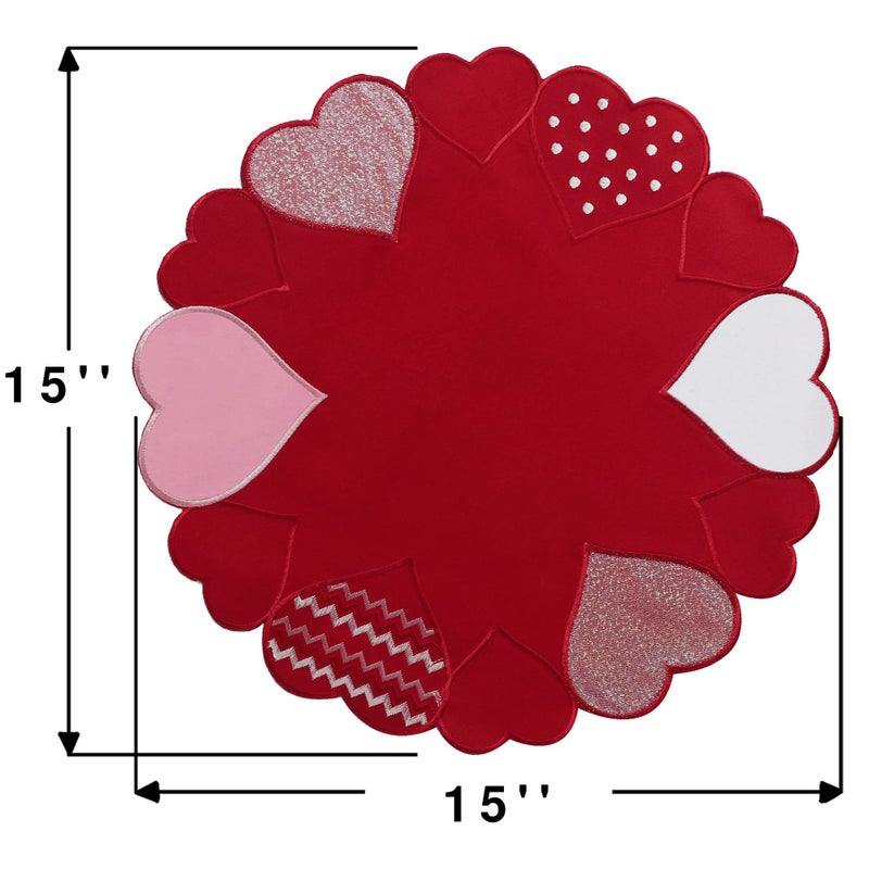 OWENIE Valentine's Day Placemats Set of 4, Embroidered Red Placemat for Kitchen Dining Table, 15 Inch Round Table Mats for Mother's Day or Wedding Decor, Romantic Round Placemat for 14th February - Image 4