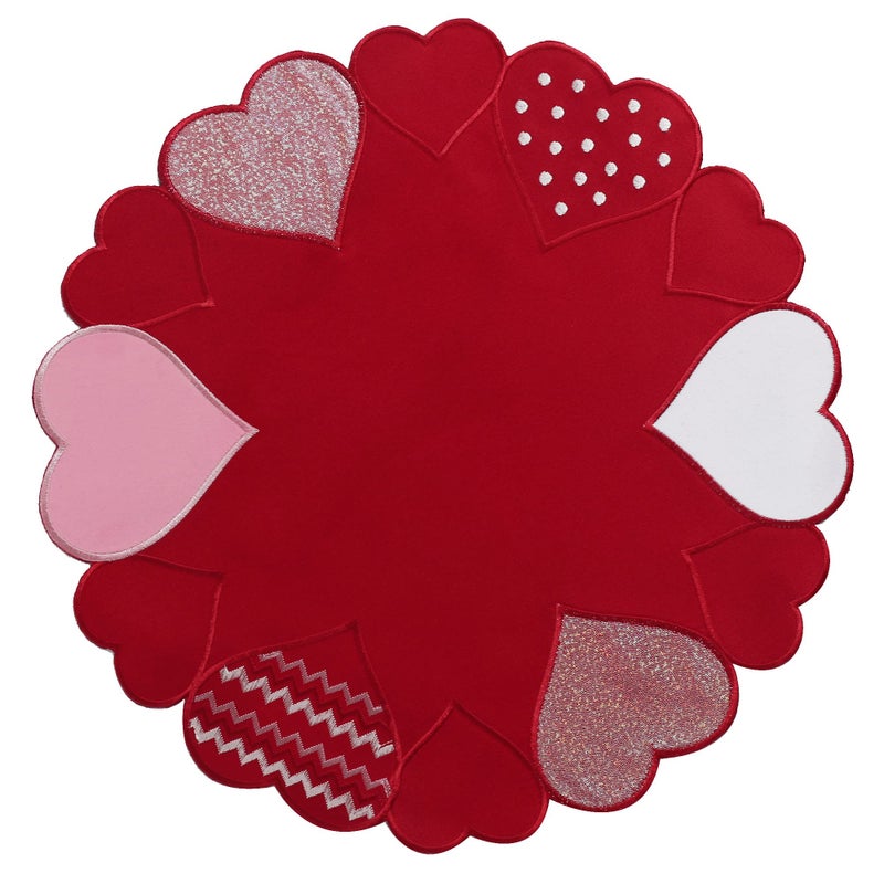 OWENIE Valentine's Day Placemats Set of 4, Embroidered Red Placemat for Kitchen Dining Table, 15 Inch Round Table Mats for Mother's Day or Wedding Decor, Romantic Round Placemat for 14th February - Image 1
