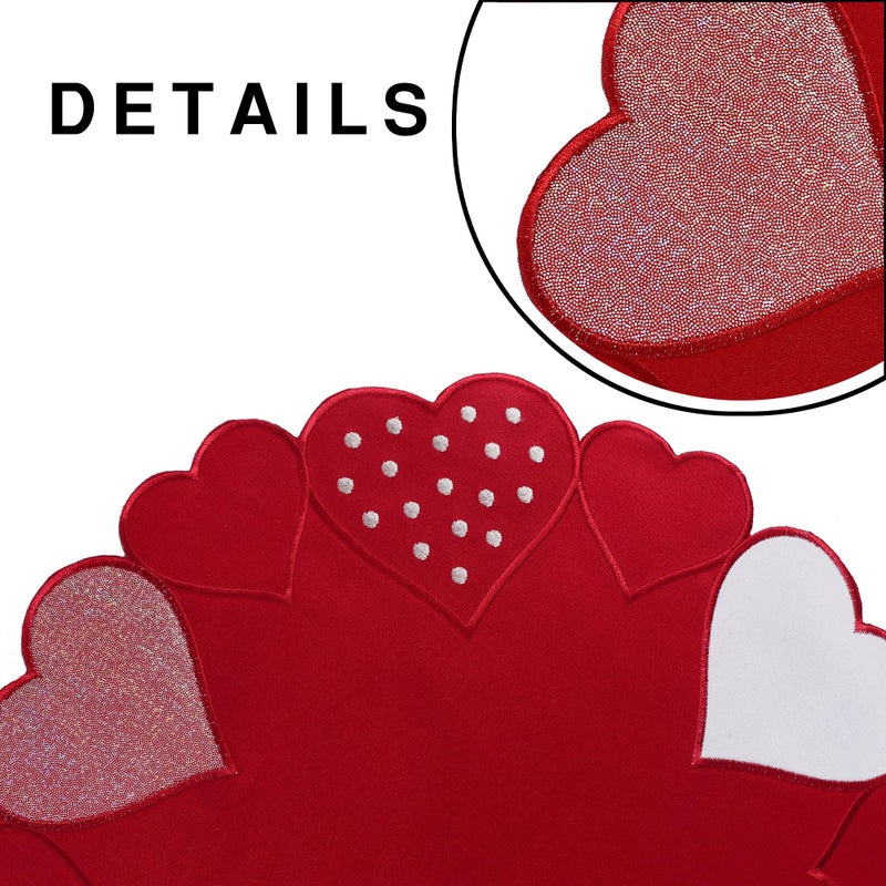 OWENIE Valentine's Day Placemats Set of 4, Embroidered Red Placemat for Kitchen Dining Table, 15 Inch Round Table Mats for Mother's Day or Wedding Decor, Romantic Round Placemat for 14th February - Image 5
