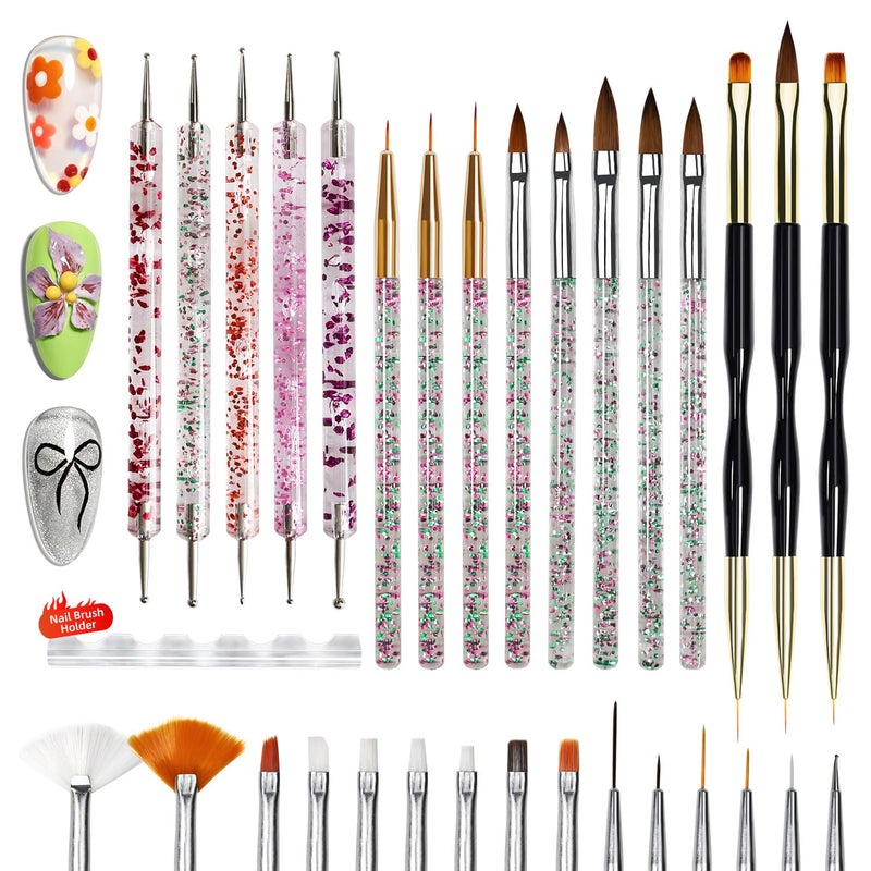 JODSONE 32Pcs Nail Art Brushes kit,Nail Art Tool Set,Dotting Tools,French Manicure,Dust Brush,Striping Brushes for Long Lines,Drawing Pen Painting Pen for Gel Polish Design Supply - Image 1