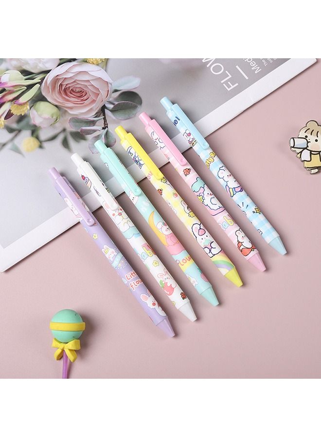 Gel Ink Pen, 6 Pcs Retractable Gel Pen, Black Ink, 0.5mm Pens Fun Space Aesthetic Pens for Office School Kids Writing Journaling Supplies, Kawaii Pressing Gel Pen (Cartoon Rabbit) - Image 1