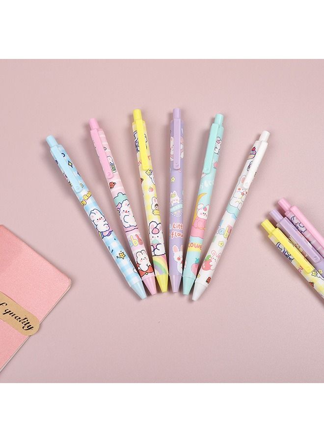 Gel Ink Pen, 6 Pcs Retractable Gel Pen, Black Ink, 0.5mm Pens Fun Space Aesthetic Pens for Office School Kids Writing Journaling Supplies, Kawaii Pressing Gel Pen (Cartoon Rabbit) - Image 2