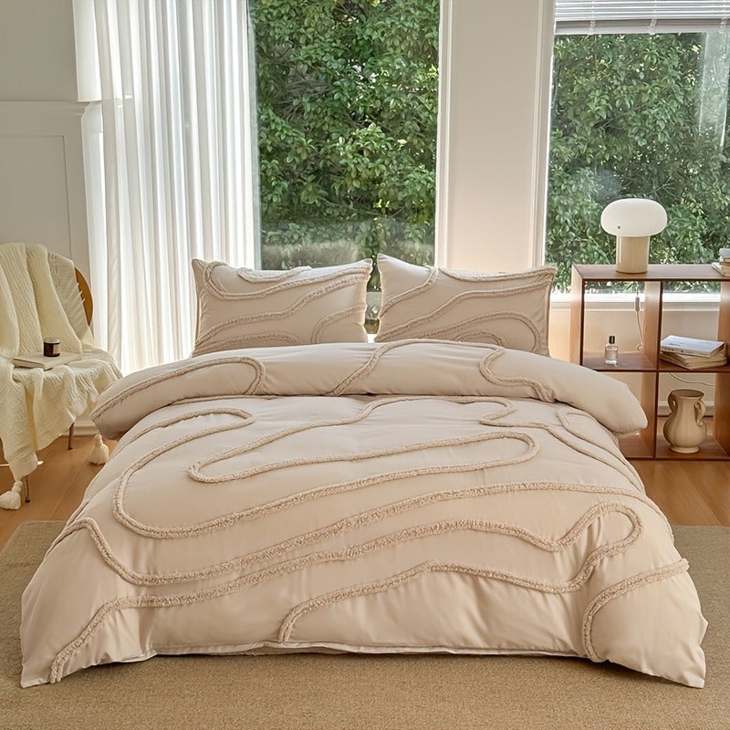 3pcs Set (1pc Duvet Cover And 2pcs Pillowcases, No Core), 3D Plush Line Design Aesthetic Duvet Cover Set, Soft And Comfortable Bedding, Suitable for Women, Men, And Friends As a Home Gift, Multiple Sizes And Colors, All Seasons - Image 2
