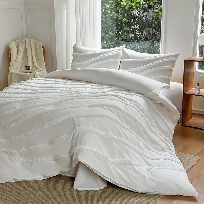 3pcs Set (1pc Duvet Cover And 2pcs Pillowcases, No Core), 3D Plush Line Design Aesthetic Duvet Cover Set, Soft And Comfortable Bedding, Suitable for Women, Men, And Friends As a Home Gift, Multiple Sizes And Colors, All Seasons - Image 3