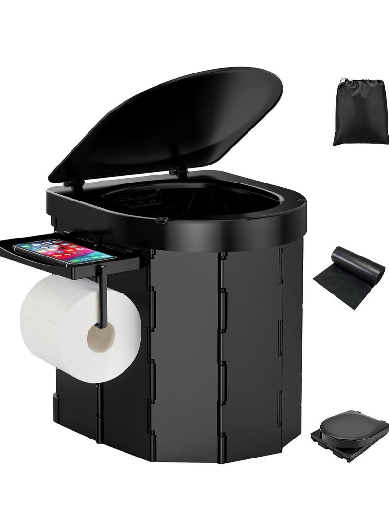 بلو فاير مرحاض تواليت مخيم قابل للطي مطوّر مع مقعد مريح ورف هاتف | مرحاض محمول للكبار | مصنوع من بلاستيك ABS متين يتحمل 400 رطل | سلة نفايات 6 لتر قابلة للغسل | حامل مدمج لورق التواليت وغطاء | مرحاض سفر مضغوط للكرفانات والاستخدام الخارجي والداخلي في الطوارئ والمشي لمسافات طويلة والمهرجانات والرحلات البرية | يشمل 12 كيس نفايات إضافي وحقيبة تخزين مقاومة للماء - Image 1