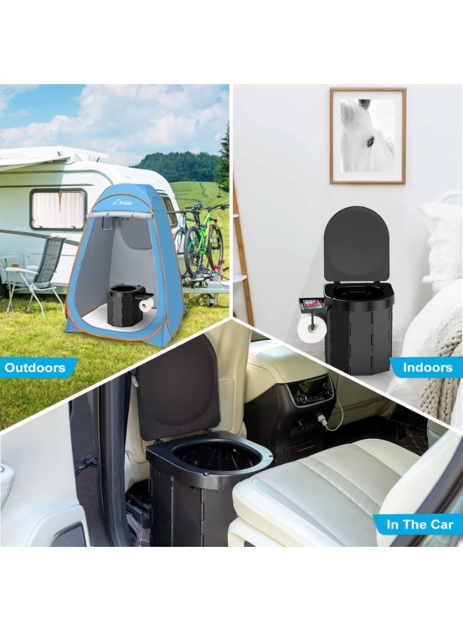 بلو فاير مرحاض تواليت مخيم قابل للطي مطوّر مع مقعد مريح ورف هاتف | مرحاض محمول للكبار | مصنوع من بلاستيك ABS متين يتحمل 400 رطل | سلة نفايات 6 لتر قابلة للغسل | حامل مدمج لورق التواليت وغطاء | مرحاض سفر مضغوط للكرفانات والاستخدام الخارجي والداخلي في الطوارئ والمشي لمسافات طويلة والمهرجانات والرحلات البرية | يشمل 12 كيس نفايات إضافي وحقيبة تخزين مقاومة للماء - Image 5